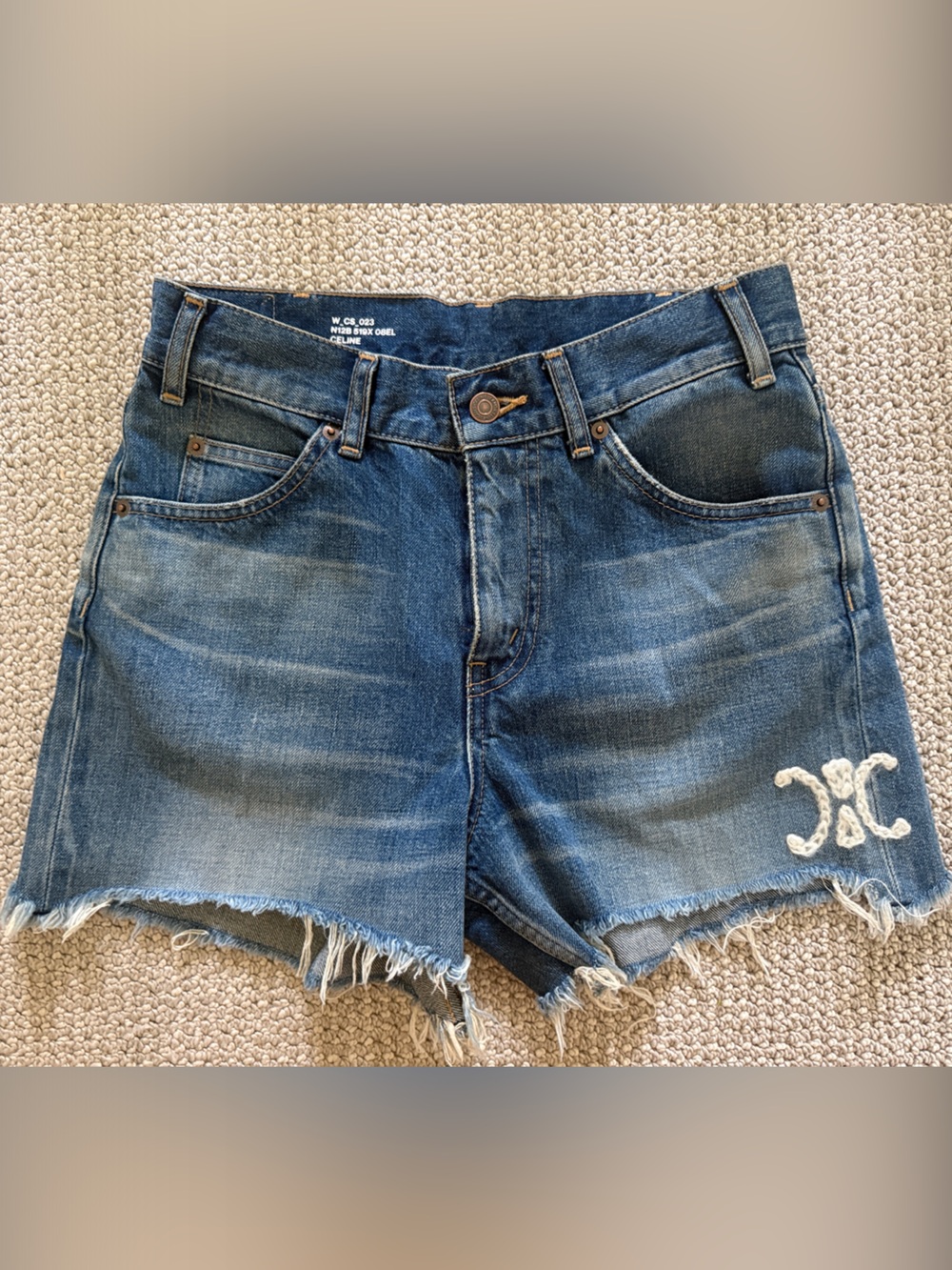 CELINE Denim Cutoff Shorts in Medium Blue